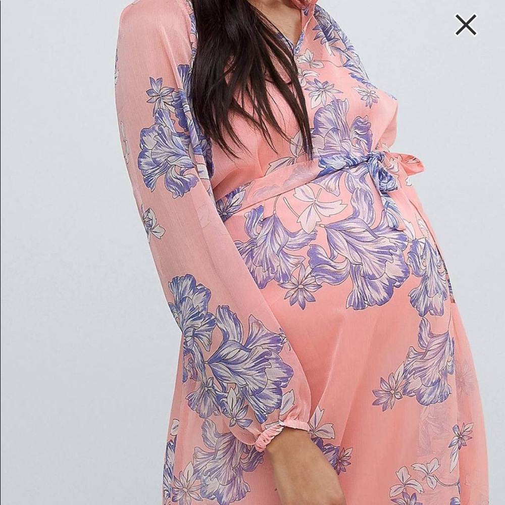 Mama Licious bloom print woven midi tea pink dress